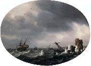 VLIEGER, Simon de Stormy Sea - Oil on wood oil painting on canvas